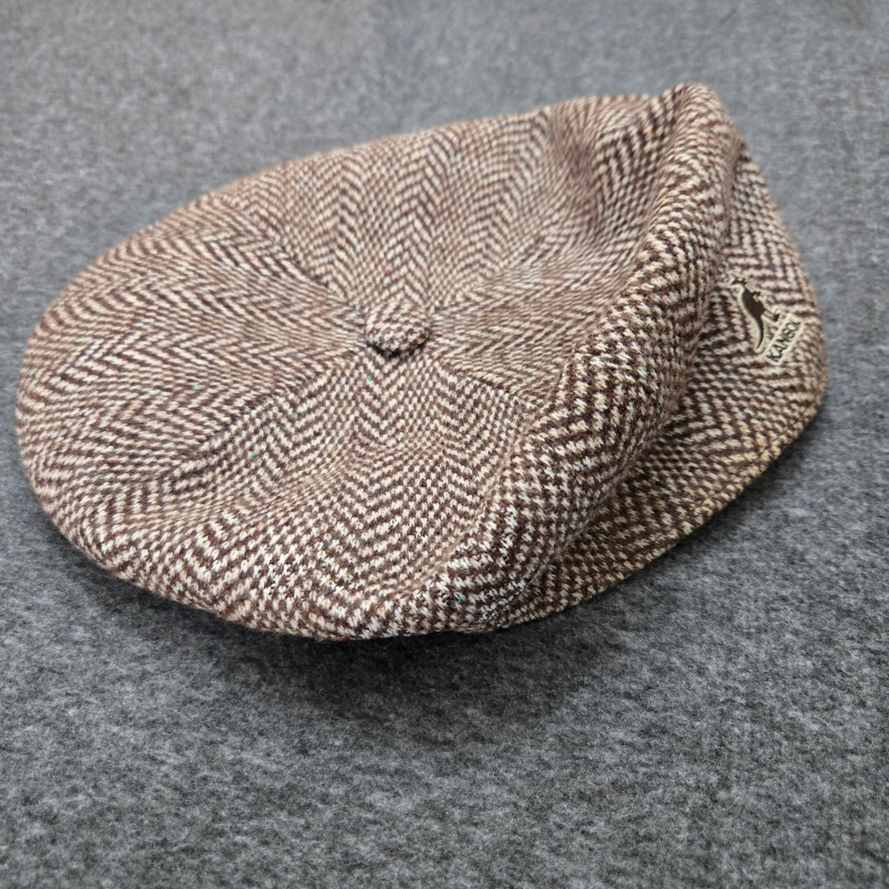 Kangol Herringbone 504 Flat Cap Mens Medium Brown Tweed Newsboy Ivy Retro Hat